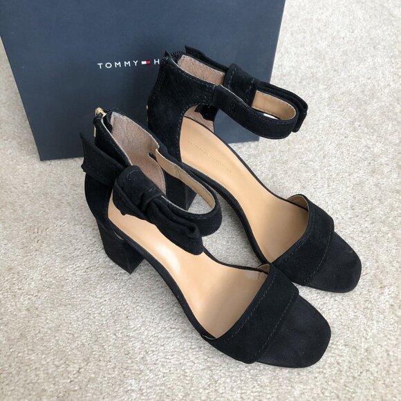 Tommy Hilfiger Shoes - Tommy Hilfiger Womens Black Suede Zip Up Open Toe Block Heeled Sandal Size 8.5